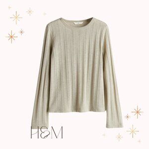 H&M Rib-knit Top Light Khaki Green Size S
